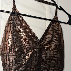 copper / bronze metallic crocodile print top size xs, perfect for clubbing